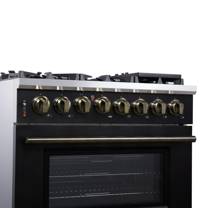Forno Massimo 36-Inch Freestanding Dual Fuel Range with 6 Burners & 5.36 Cu. Ft. Convection Oven in Black with Antique Brass Handle (FFSGS6125-36BLK)