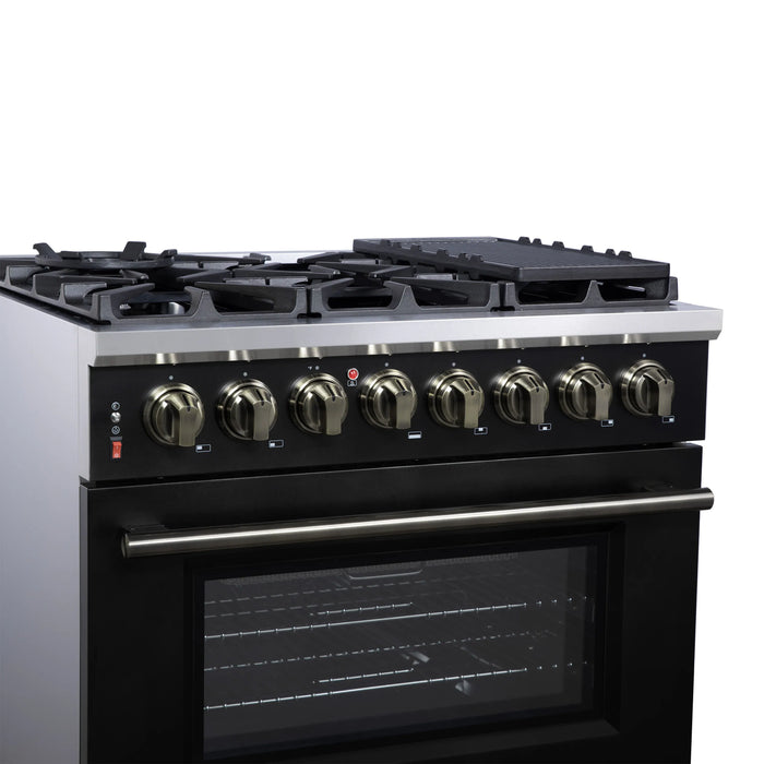 Forno Massimo 36-Inch Freestanding Dual Fuel Range with 6 Burners & 5.36 Cu. Ft. Convection Oven in Black with Antique Brass Handle (FFSGS6125-36BLK)