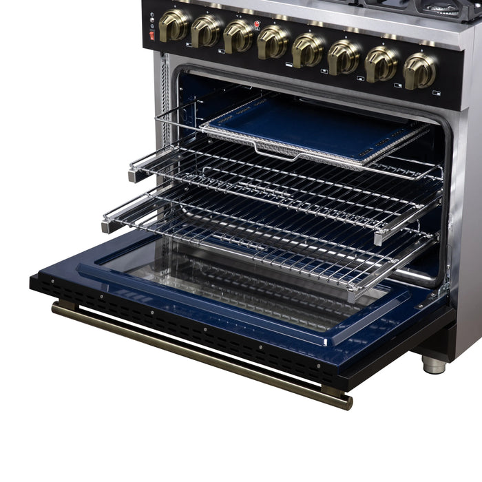 Forno Massimo 36-Inch Freestanding Dual Fuel Range with 6 Burners & 5.36 Cu. Ft. Convection Oven in Black with Antique Brass Handle (FFSGS6125-36BLK)