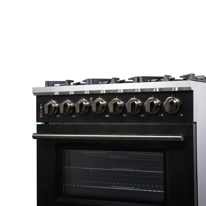 Forno Massimo 36-Inch Freestanding Dual Fuel Range with 6 Burners & 5.36 Cu. Ft. Convection Oven in Black with Antique Brass Handle (FFSGS6125-36BLK)