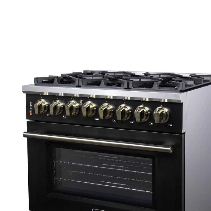 Forno Massimo 36-Inch Freestanding Dual Fuel Range with 6 Burners & 5.36 Cu. Ft. Convection Oven in Black with Antique Brass Handle (FFSGS6125-36BLK)