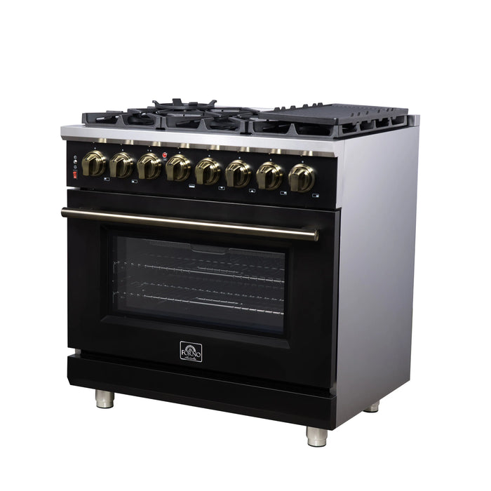 Forno Massimo 36-Inch Freestanding Dual Fuel Range with 6 Burners & 5.36 Cu. Ft. Convection Oven in Black with Antique Brass Handle (FFSGS6125-36BLK)