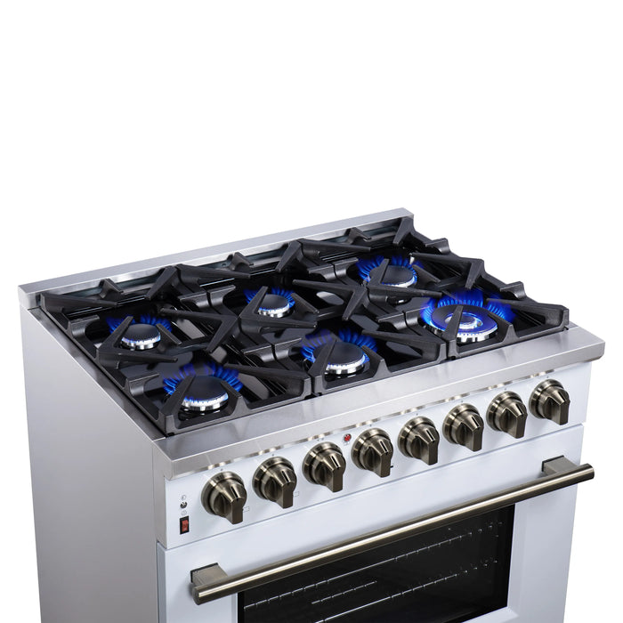 Forno Massimo 36-Inch Freestanding Dual Fuel Range with 6 Burners & 5.36 Cu. Ft. Convection Oven in White with Antique Brass Handle (FFSGS6125-36WHT)