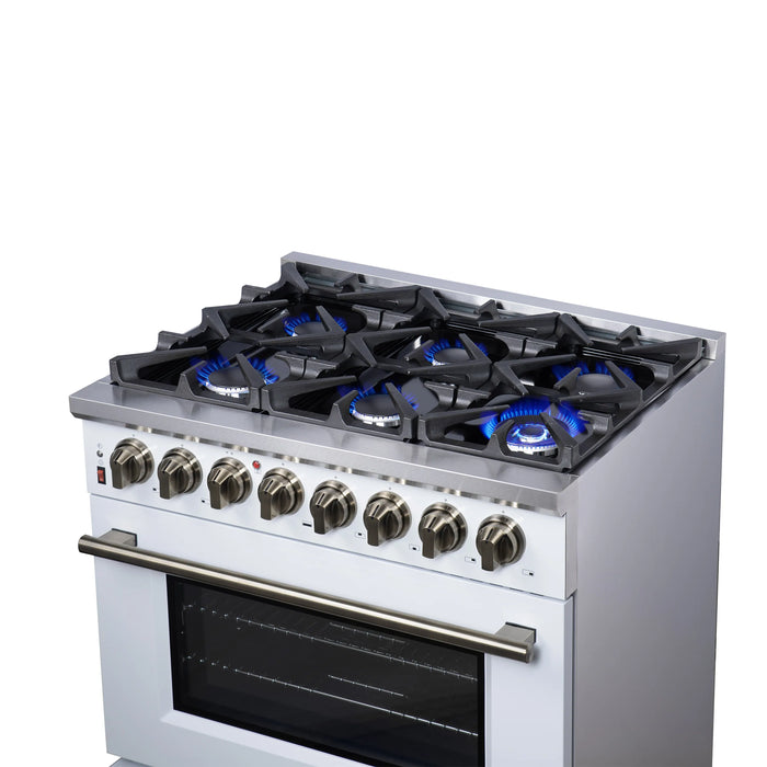 Forno Massimo 36-Inch Freestanding Dual Fuel Range with 6 Burners & 5.36 Cu. Ft. Convection Oven in White with Antique Brass Handle (FFSGS6125-36WHT)