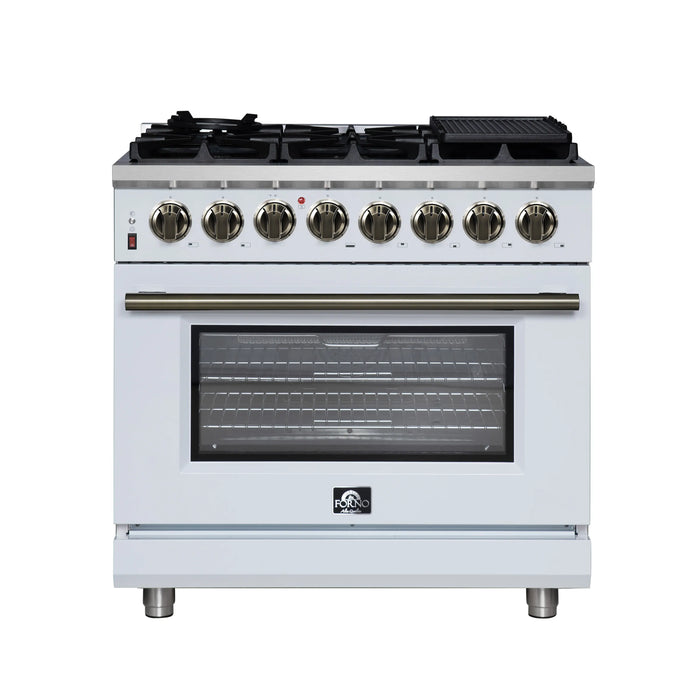Forno Massimo 36-Inch Freestanding Dual Fuel Range with 6 Burners & 5.36 Cu. Ft. Convection Oven in White with Antique Brass Handle (FFSGS6125-36WHT)