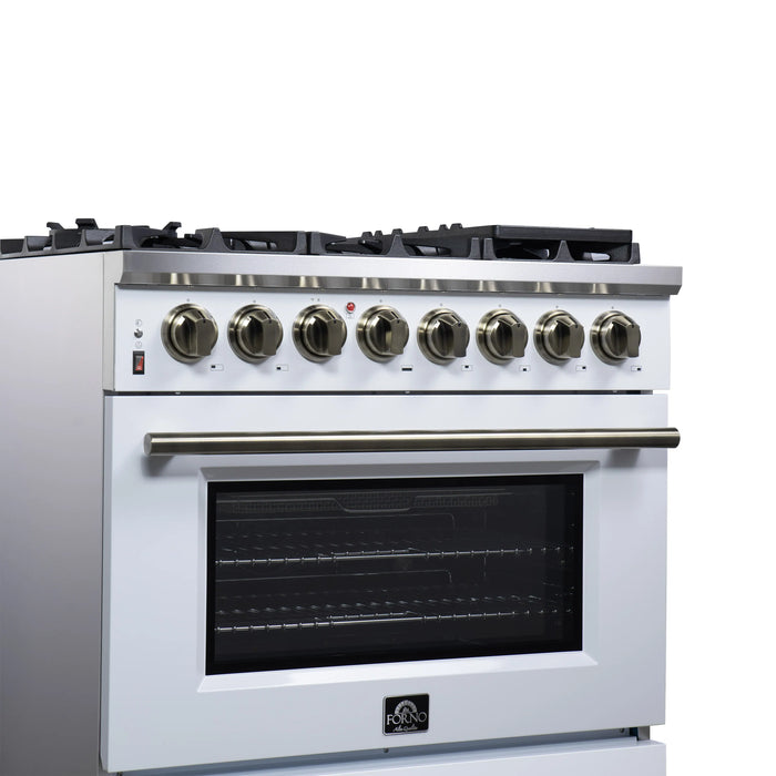 Forno Massimo 36-Inch Freestanding Dual Fuel Range with 6 Burners & 5.36 Cu. Ft. Convection Oven in White with Antique Brass Handle (FFSGS6125-36WHT)