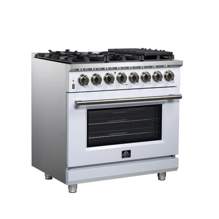 Forno Massimo 36-Inch Freestanding Dual Fuel Range with 6 Burners & 5.36 Cu. Ft. Convection Oven in White with Antique Brass Handle (FFSGS6125-36WHT)