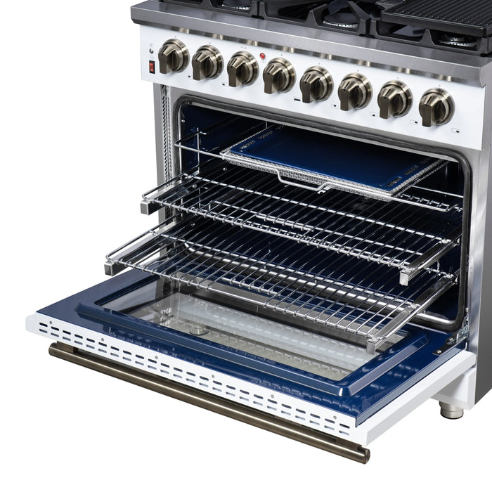 Forno Massimo 36-Inch Freestanding Dual Fuel Range with 6 Burners & 5.36 Cu. Ft. Convection Oven in White with Antique Brass Handle (FFSGS6125-36WHT)