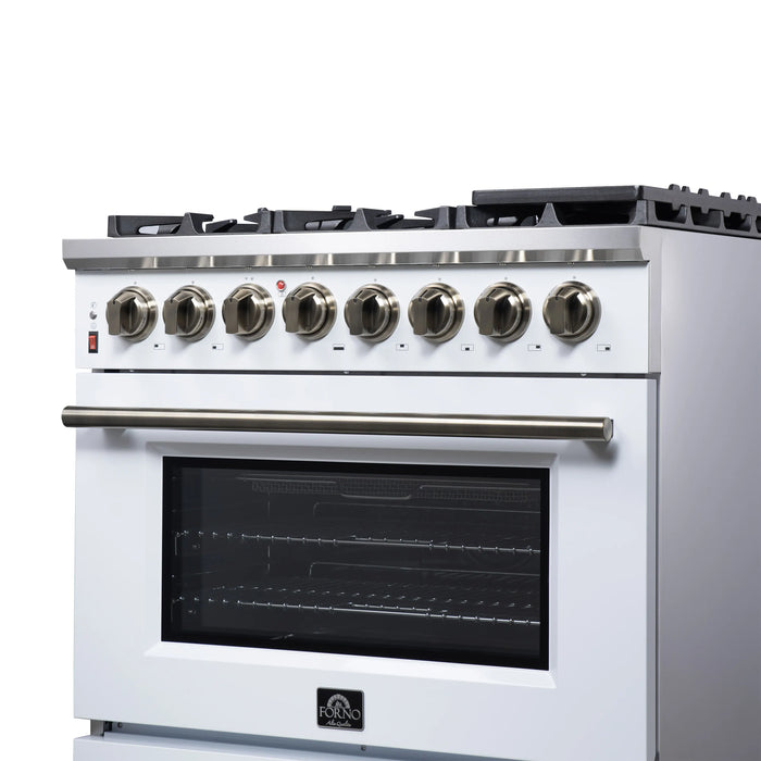 Forno Massimo 36-Inch Freestanding Dual Fuel Range with 6 Burners & 5.36 Cu. Ft. Convection Oven in White with Antique Brass Handle (FFSGS6125-36WHT)