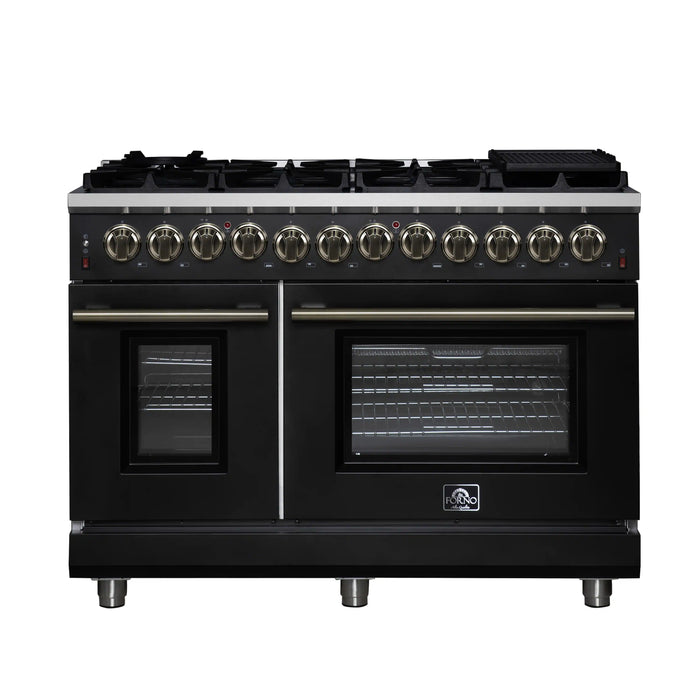 Forno Massimo 48-Inch Freestanding Dual Fuel Range with 8 Burners & 6.58 Cu. Ft. Convection Oven in Black with Antique Brass Trim (FFSGS6125-48BLK)