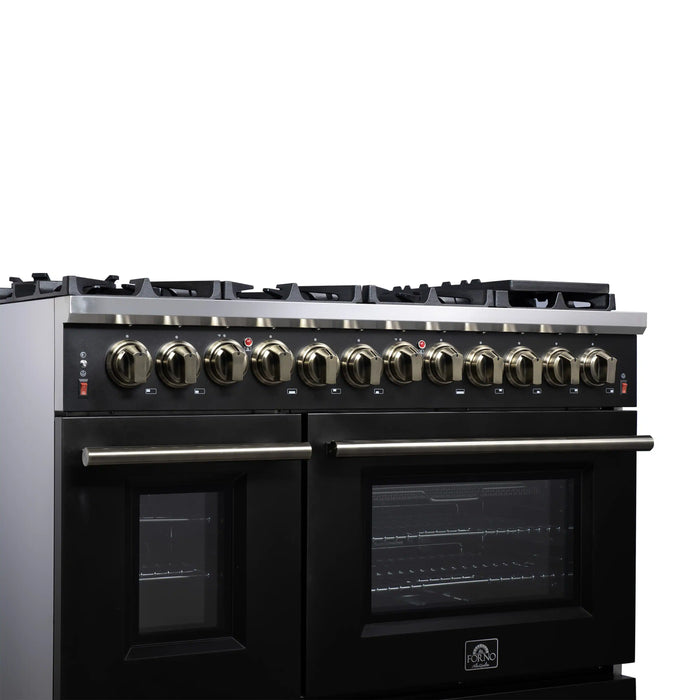 Forno Massimo 48-Inch Freestanding Dual Fuel Range with 8 Burners & 6.58 Cu. Ft. Convection Oven in Black with Antique Brass Trim (FFSGS6125-48BLK)
