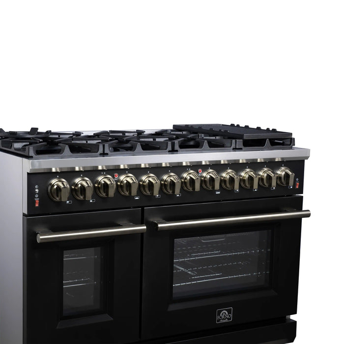 Forno Massimo 48-Inch Freestanding Dual Fuel Range with 8 Burners & 6.58 Cu. Ft. Convection Oven in Black with Antique Brass Trim (FFSGS6125-48BLK)