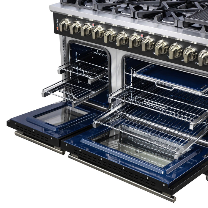 Forno Massimo 48-Inch Freestanding Dual Fuel Range with 8 Burners & 6.58 Cu. Ft. Convection Oven in Black with Antique Brass Trim (FFSGS6125-48BLK)