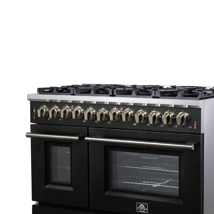 Forno Massimo 48-Inch Freestanding Dual Fuel Range with 8 Burners & 6.58 Cu. Ft. Convection Oven in Black with Antique Brass Trim (FFSGS6125-48BLK)