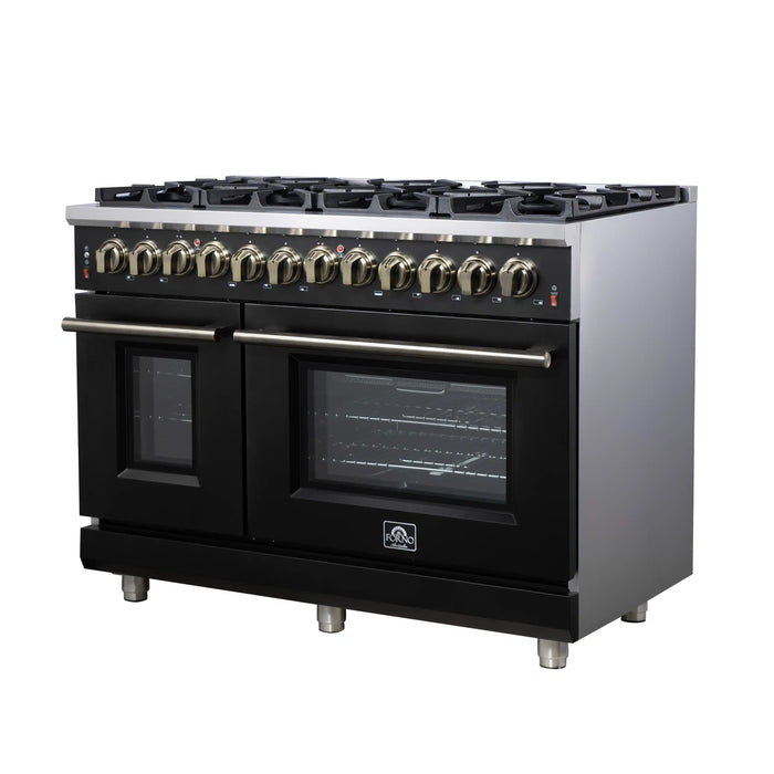 Forno Massimo 48-Inch Freestanding Dual Fuel Range with 8 Burners & 6.58 Cu. Ft. Convection Oven in Black with Antique Brass Trim (FFSGS6125-48BLK)