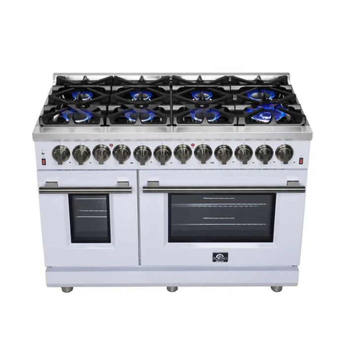 Forno Massimo 48-Inch Freestanding Dual Fuel Range with 8 Burners & 6.58 Cu. Ft. Convection Oven in White with Antique Brass Trim (FFSGS6125-48WHT)