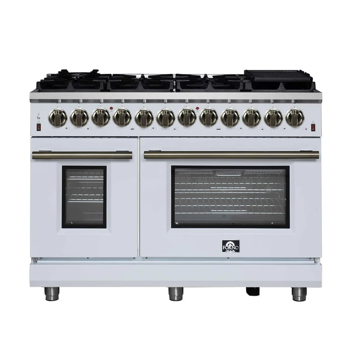 Forno Massimo 48-Inch Freestanding Dual Fuel Range with 8 Burners & 6.58 Cu. Ft. Convection Oven in White with Antique Brass Trim (FFSGS6125-48WHT)