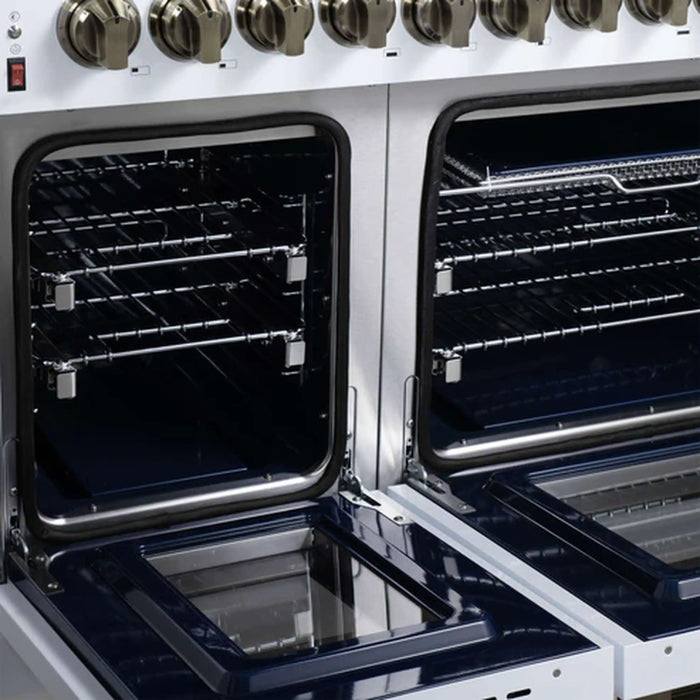 Forno Massimo 48-Inch Freestanding Dual Fuel Range with 8 Burners & 6.58 Cu. Ft. Convection Oven in White with Antique Brass Trim (FFSGS6125-48WHT)