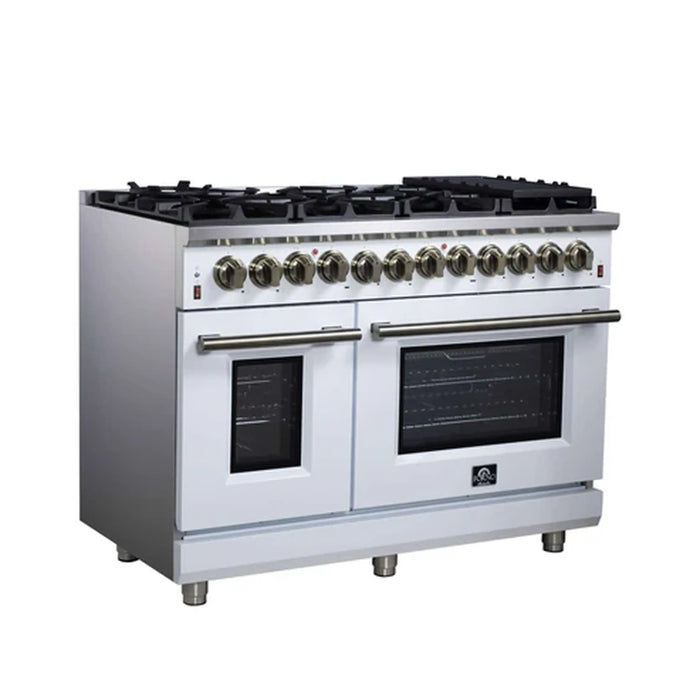 Forno Massimo 48-Inch Freestanding Dual Fuel Range with 8 Burners & 6.58 Cu. Ft. Convection Oven in White with Antique Brass Trim (FFSGS6125-48WHT)