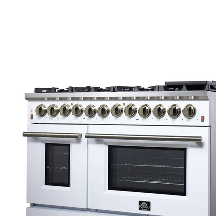 Forno Massimo 48-Inch Freestanding Dual Fuel Range with 8 Burners & 6.58 Cu. Ft. Convection Oven in White with Antique Brass Trim (FFSGS6125-48WHT)