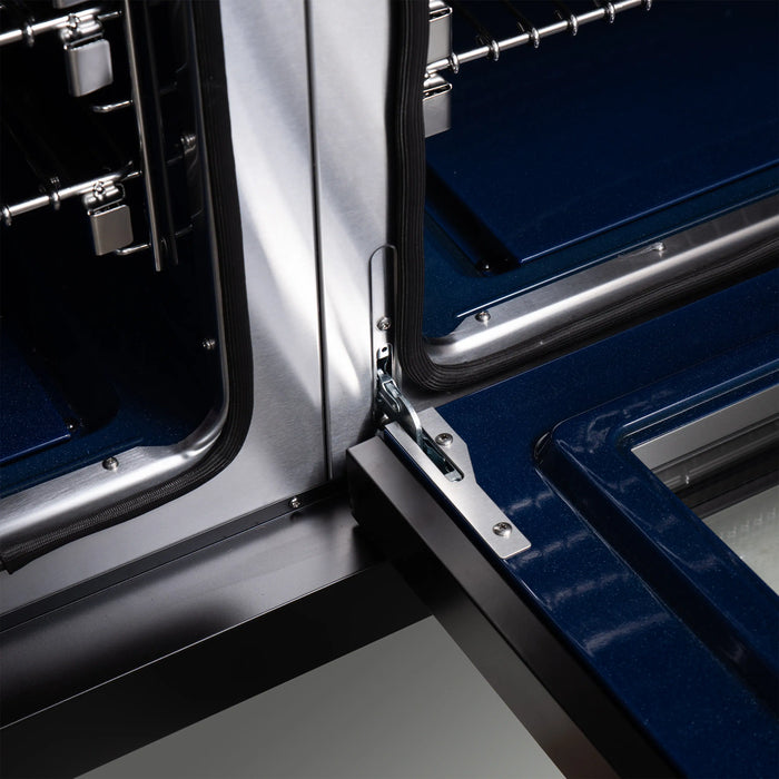 Forno Capriasca 48-Inch Freestanding French Door Dual Fuel Range in Black with Antique Brass Handle (FFSGS6387-48BLK)