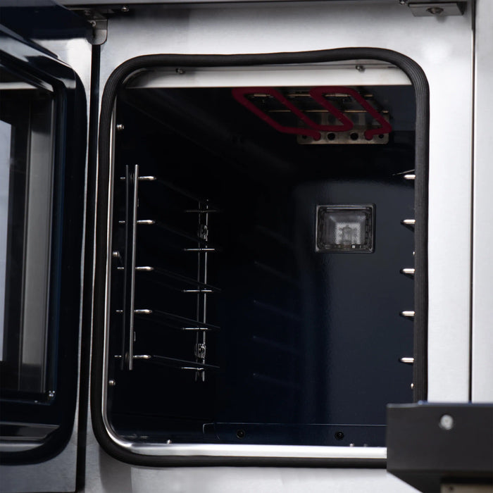 Forno Capriasca 48-Inch Freestanding French Door Dual Fuel Range in Black with Antique Brass Handle (FFSGS6387-48BLK)