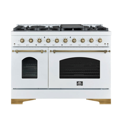 Forno Antico 48-inch Dual Fuel Range with 8 Gas Burner Cooktop and 5.5 Cu.Ft. Electric Convection Oven in White with...