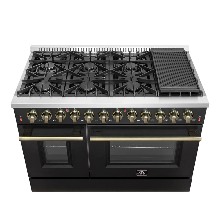 Forno Galiano 48-Inch Dual Fuel Range with 8 Burners and 6.58 Cu. Ft. Electric Convection Oven in Black with... - Side View