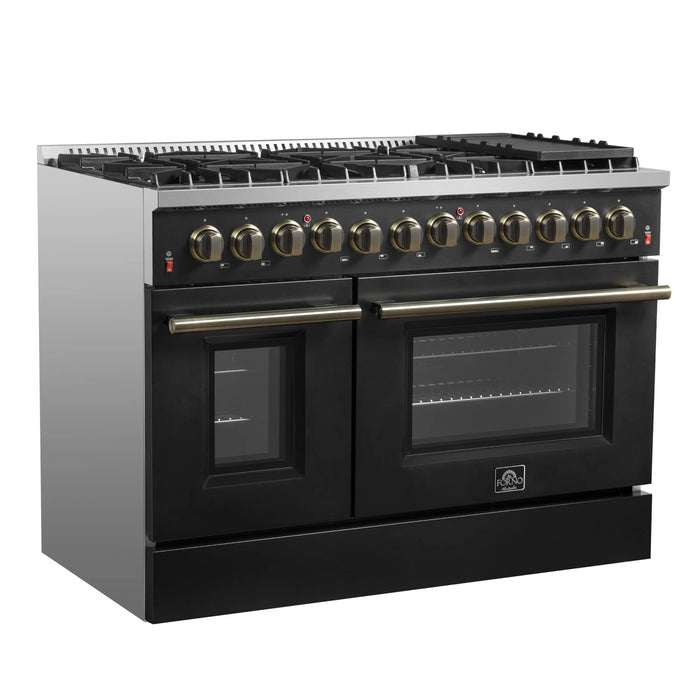 Forno Galiano 48-Inch Dual Fuel Range with 8 Burners and 6.58 Cu. Ft. Electric Convection Oven in Black... - Detail View