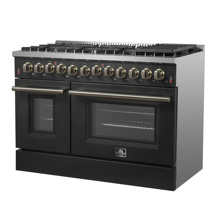 Forno Galiano 48-Inch Dual Fuel Range with 8 Burners and 6.58 Cu. Ft. Electric Convection Oven in Black with... - Close-Up