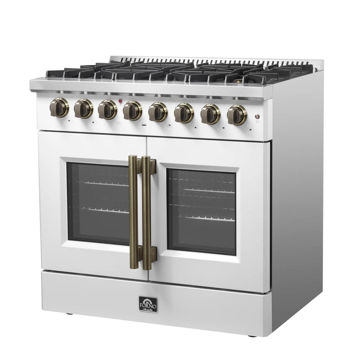 Forno Galiano 36-Inch French Door Dual Fuel Range with 6 Gas Burners and 5.36 Cu.Ft. Electric Convection... - Detail View