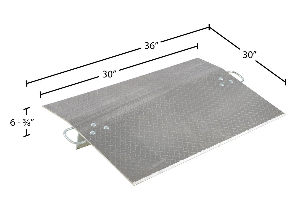 Vestil E-3030 aluminum economizer dock plate usable dimensions diagram