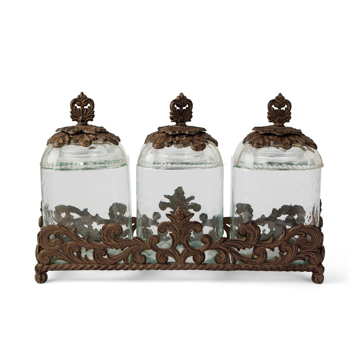 Park Hill Collection Acanthus Glass Canisters, Set of 3 with Base