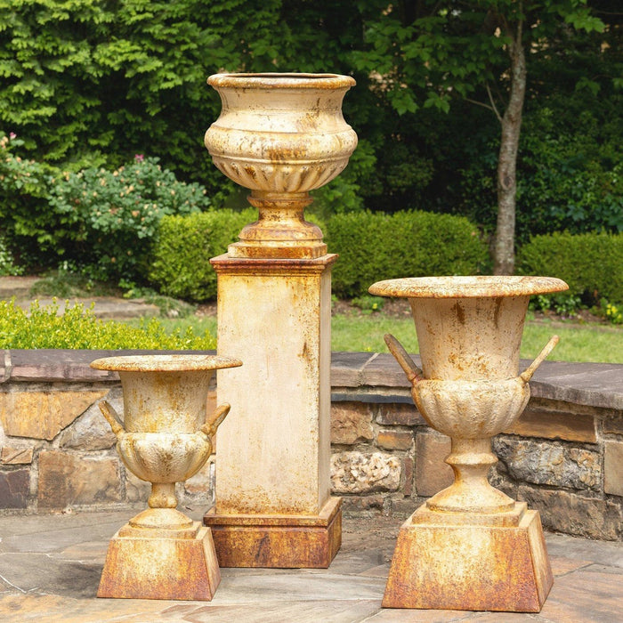 Park Hill Collection Country French Metal Portico Urn with Tall Pedestal ECM06202 Park Hill Collection