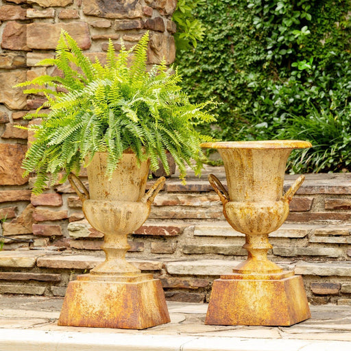 Park Hill Collection Country French Fluted Metal Urn with Pedestal, 33" ECM06204 Park Hill Collection