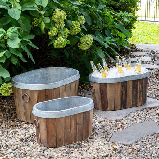 Park Hill Collection Garden Floral Galvanized Wooden Oval Tub ECM20098 Park Hill Collection