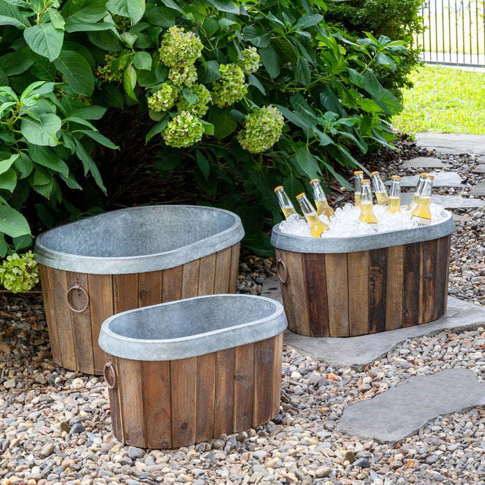 Park Hill Collection Garden Floral Galvanized Wooden Oval Tub ECM20098 Park Hill Collection
