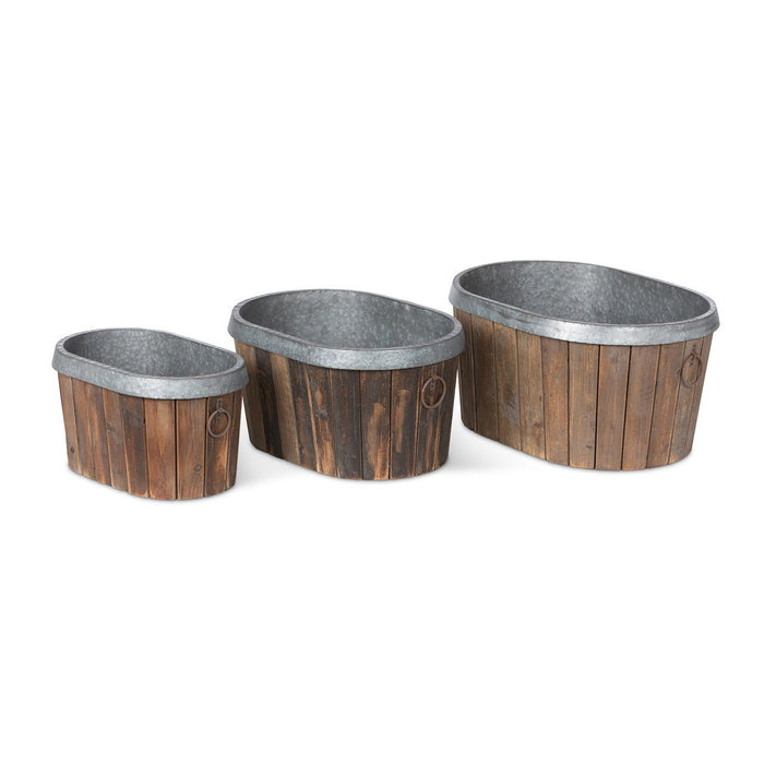 Park Hill Collection Garden Floral Galvanized Wooden Oval Tub ECM20098 Park Hill Collection