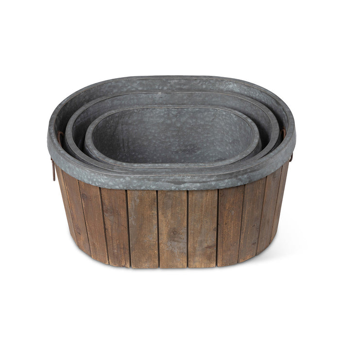 Park Hill Collection Garden Floral Galvanized Wooden Oval Tub ECM20098 Park Hill Collection