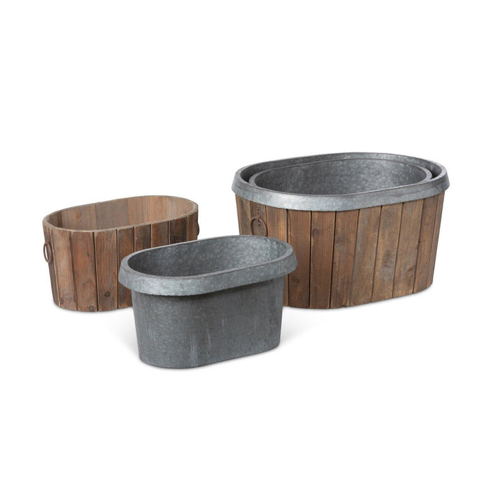 Park Hill Collection Garden Floral Galvanized Wooden Oval Tub ECM20098 Park Hill Collection