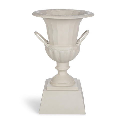 Park Hill Collection Fluted Metal Urn with Pedestal, 33" – Soft White