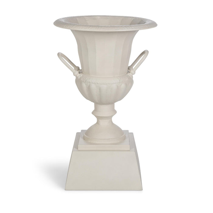 Park Hill Collection Fluted Metal Urn with Pedestal, 33" – Soft White