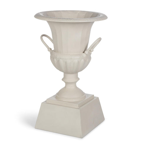 Park Hill Collection Fluted Metal Urn with Pedestal, 33" – Soft White (view 2)