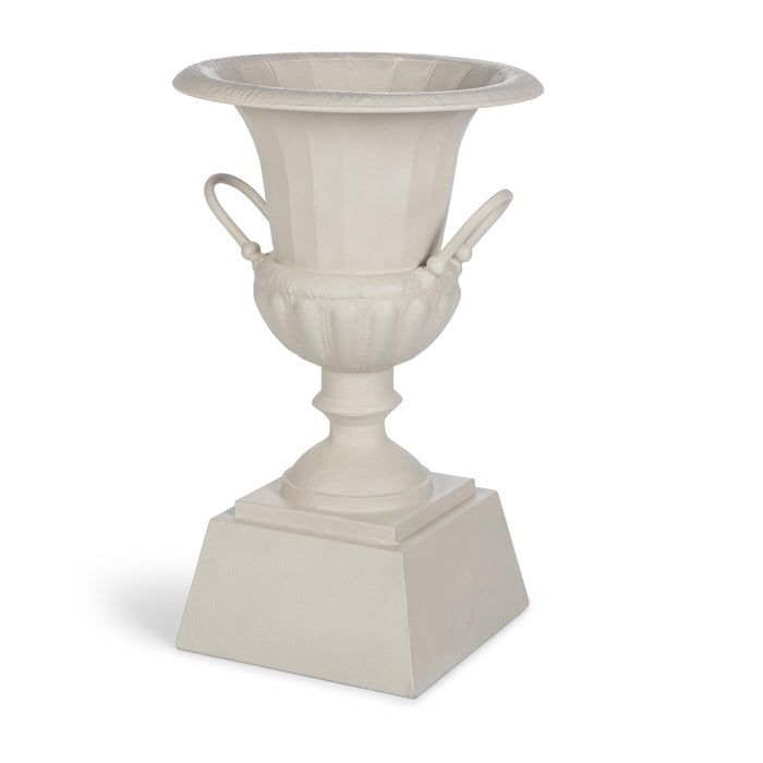 Park Hill Collection Fluted Metal Urn with Pedestal, 33" – Soft White (view 2)