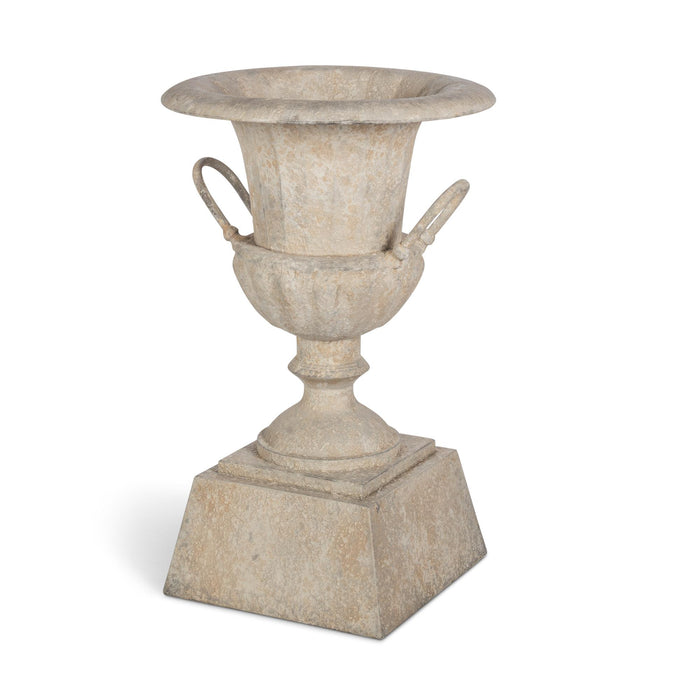 Park Hill Collection Fluted Metal Urn with Pedestal, 33" – Weathered Stone (view 6)