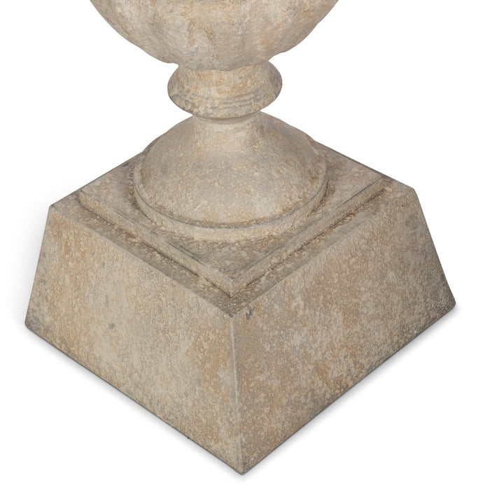 Park Hill Collection Fluted Metal Urn with Pedestal, 33" – Weathered Stone (view 7)