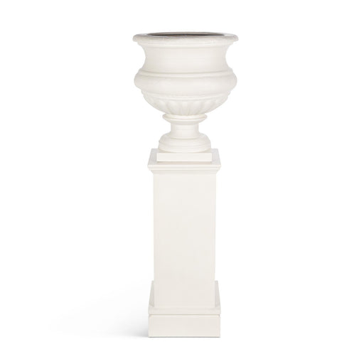 Park Hill Collection Large Metal Portico Urn with Tall Pedestal – Soft White