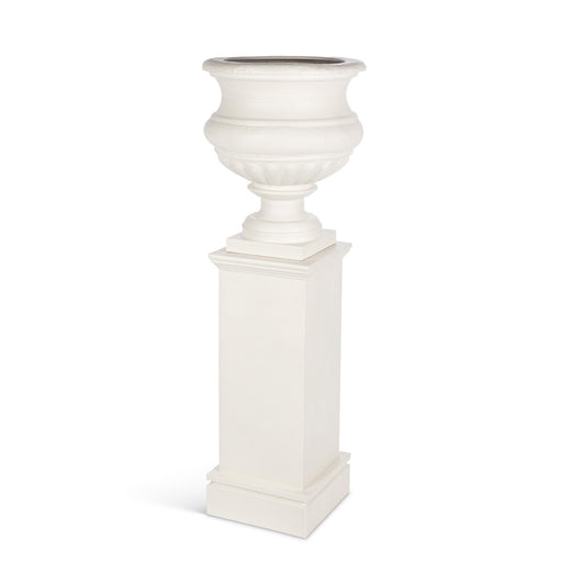 Park Hill Collection Large Metal Portico Urn with Tall Pedestal – Soft White (view 2)