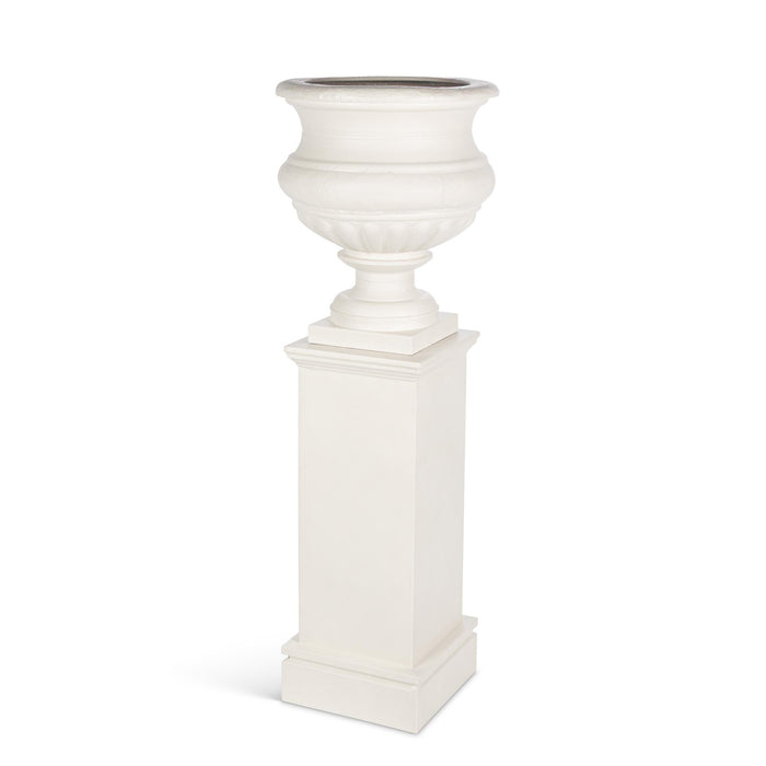 Park Hill Collection Large Metal Portico Urn with Tall Pedestal – Soft White (view 2)