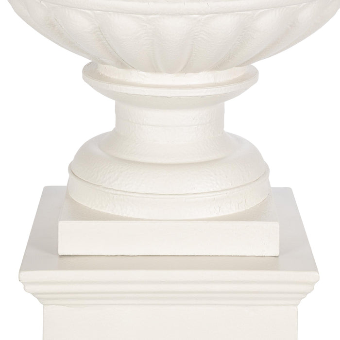 Park Hill Collection Large Metal Portico Urn with Tall Pedestal – Soft White (view 4)